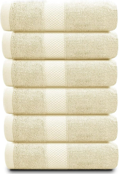 White Classic Luxury Beige Hand Towels - Soft 100% Turkish Cotton | Highly Absorbent Hotel spa Bathroom Towel Collection | 16x30 Inch | Set of 6