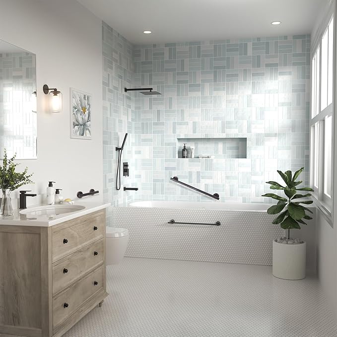 Lava Odoro Shower Grab Bar, Modern Stainless Steel Handicap Grab Bar for Bathtubs and Showers, Shower Safety Bar for Seniors Disabled, ADA-Compliant (Oil Rubbed Bronze, 12 Inch)