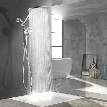 HOWUWEY Dual Shower Heads with Handheld Spray Combo, 7.5" High Pressure Rainfall Showerhead, Double Shower Heads with Handheld Spray, 9 Modes Hand Showerhead with 79" Hose (Standard, Brushed Nickel)