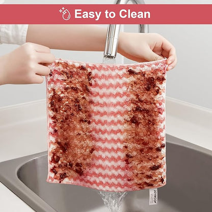 JOYMOOP 54 Packs Microfiber Cleaning Cloths, 10" x 10" Kitchen Towels – Reusable Cleaning Rags, Lint-Free, Super Absorbent Cleaning Cloths for Kitchen, Car, and Household Cleaning, Pink
