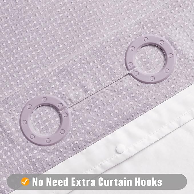 MitoVilla No Hooks Needed Purple Waffle Shower Curtain Liner Set, Modern Waffle Weave Heavy Duty Fabric Cloth Shower Curtain with Snap-in Liner for Luxury Neutral Hotel Spa Bathroom Decor