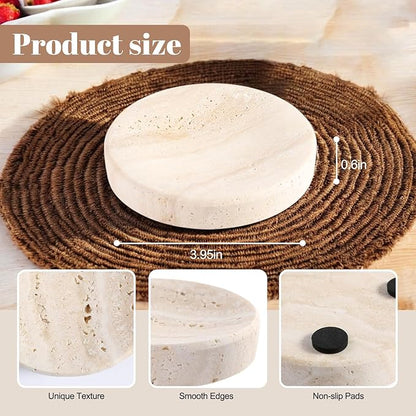 Koville Small Travertine Jewelry Dish, 4" Round Trinket Dish for Ring Necklace Earring, Beige Travertine Soap Dish for Bathroom Kitchen, Natural Stone Decorative Dish, Aesthetic Home Table Decor