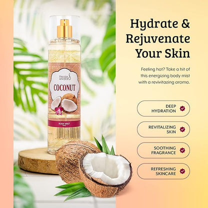 Home Spa Gift 10oz Deep Moisturizing Fragrance Body Lotion & 8 oz. Fine Fragrance Body Mist Set Luxury Self-Care Combo for Women and Girls (Coconut)