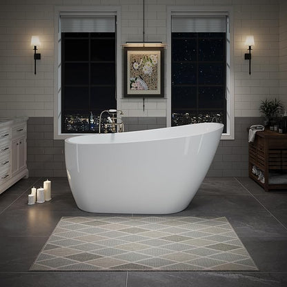ABRUZZO 55" Acrylic Freestanding Bathtub - Deep Soaking Tub with Pop-Up Drain & Overflow, Glossy White Standalone Bathtub for Modern Bathroom, Fiberglass Reinforced Construction