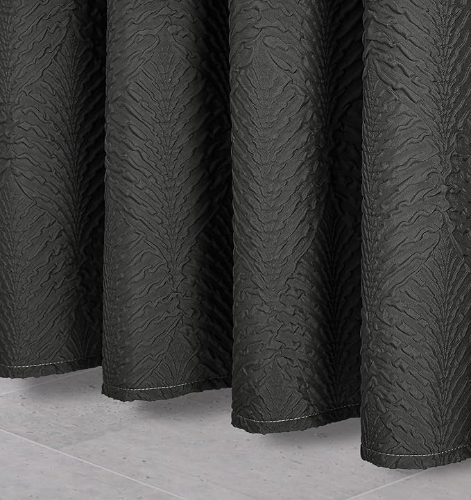 Gibelle Ombre Black Shower Curtain for Bathroom, 3D Embossed Textured Fabric Shower Curtain, Modern Farmhouse Chic Soft Cloth Shower Curtain Set with Hooks, 72x72