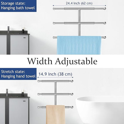 Kayfia 40" Standing Towel Rack with Weighted Marble Base, Width Adjustable & Taller Bathroom Towel Rack Stand, 3-Tier Towel Racks for Bathroom, Multiple Spaces Stainless Steel Brushed Finish