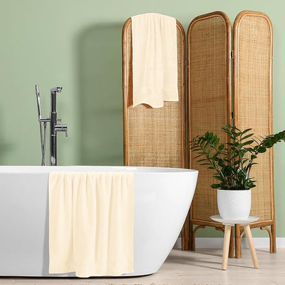 Elvana Home Cotton 2 Pack Oversized Bath Towel Set 28x55 inches, Large Bath Towels, Ultra Absorbant Compact Quickdry & Lightweight Towel, Ideal for Gym Travel Camp Pool - Ivory