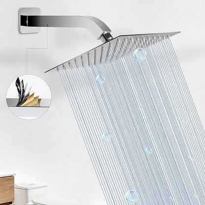 HarJue Shower Arm with Flange and Teflon Tape, Wall Mounted Square Shower Pipe 304 Stainless Steel Extension Arm for Fixed Shower Head & Handheld Shower (10 Inch, Chrome)