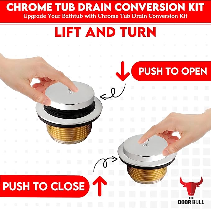 Tip-Toe Bathtub Drain Trim Kit with Two-Hole Overflow Faceplate – All Brass Tub Drain Stopper Replacement – Fits Fine or Coarse Thread Drain Shoe – Universal Tub Drain Assembly