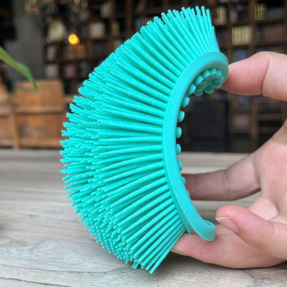 Premium Sensory Brush for Kids or Autism,Soft Silicone Body Scrubber,2 in 1 Sensory Room Occupational Therapy Brushes,Silicone Loofah,Pet Shower Brush Bath Shampoo Brushes(hangable-Oval-Teal)
