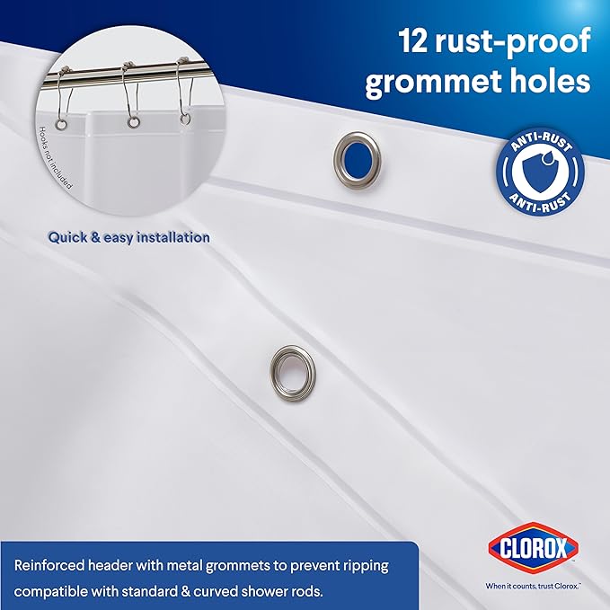 CLOROX Shower Curtain Liner, Premium Medium-Weight Durable Waterproof 6g PEVA for Bathroom with Weighted Magnets, Extra Long 72" x 78", Frosty 1 Pack