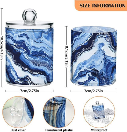 MNSRUU 2 Pack Qtip Holder Organizer Dispenser Blue Marbling Bathroom Storage Canister Cotton Ball Holder Bathroom Containers for Cotton Swabs/Pads/Floss