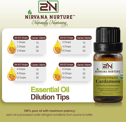 Cardamom Essential Oil USDA Certified Organic, 100% Pure Natural Premium Grade, Undiluted