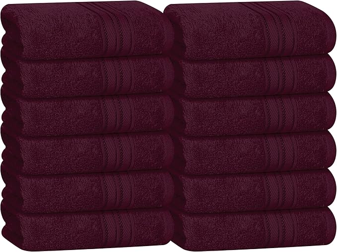 BOUTIQUO Ultra Soft Cotton Washcloths, Contains 12 Piece Face Cloths 12x12 inch, Ideal for Everyday use Face Towels, Compact & Lightweight Multi Purpose Washcloths - Burgundy