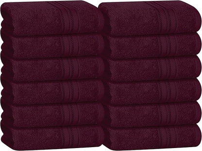 BOUTIQUO Ultra Soft Cotton Washcloths, Contains 12 Piece Face Cloths 12x12 inch, Ideal for Everyday use Face Towels, Compact & Lightweight Multi Purpose Washcloths - Burgundy