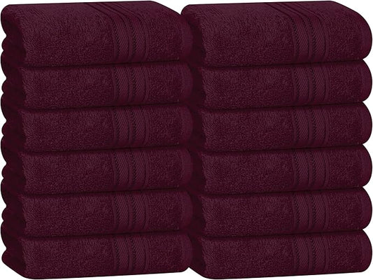 BOUTIQUO Ultra Soft Cotton Washcloths, Contains 12 Piece Face Cloths 12x12 inch, Ideal for Everyday use Face Towels, Compact & Lightweight Multi Purpose Washcloths - Burgundy