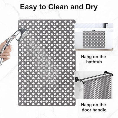 Anti Slip Shower Mat with Suction Cups,23.6x35.4 Inch Quick Drain TPE Non Slip Shower Mats for Inside Shower,Large Bath Mat for Shower Soft on Feet, Easy to Dry&Cut Machine Washable