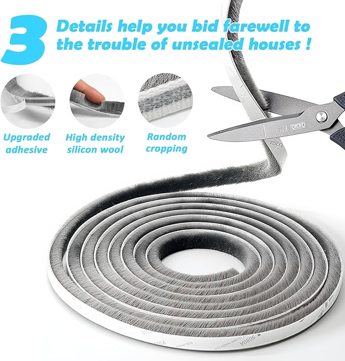 40FT Brush Weather Stripping Door Window Seal - Weather Strip Insulation for Door Frame & Window, Soundproofing Weather Stripping