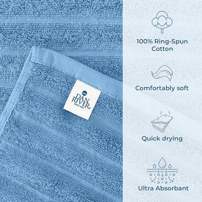 DAN RIVER Pack of 2 Bath Sheet 35x70 Inches, Ribbed Luxury Bath Towel Set, Extra Large and Quick Dry Soft Cotton Towels - Medium Blue