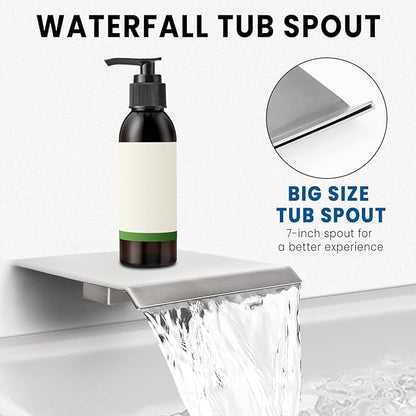 Wall Mounted Shower Faucet Set, Shower System with Tub Spout, 10 Inch Rainfall Shower Head with Handheld Spray, Waterfall Tub Spout Bathtub Faucet, Brushed Nickel
