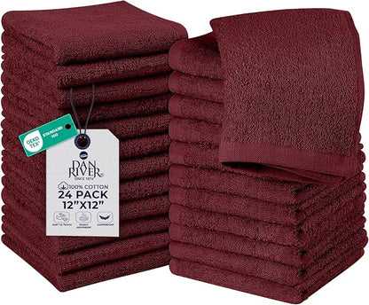 DAN RIVER 24 Pack Wash Cloths for Showering [12x12] - 100% Cotton Washcloths Premium Quality Flannel Face Cloths for Bathroom, Highly Absorbent and Soft Feel Wash Clothes, Pomegranate