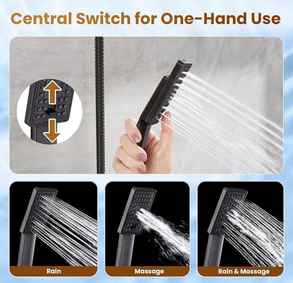BRIGHT SHOWERS Rain Shower Head with Handheld Spray, 8 Inch Rainfall Shower Head Combo with 60" Hose, Adjustable Dual Square Showerhead Set with 3-Way Diverter, Wall Bracket, Oil-Rubbed Bronze