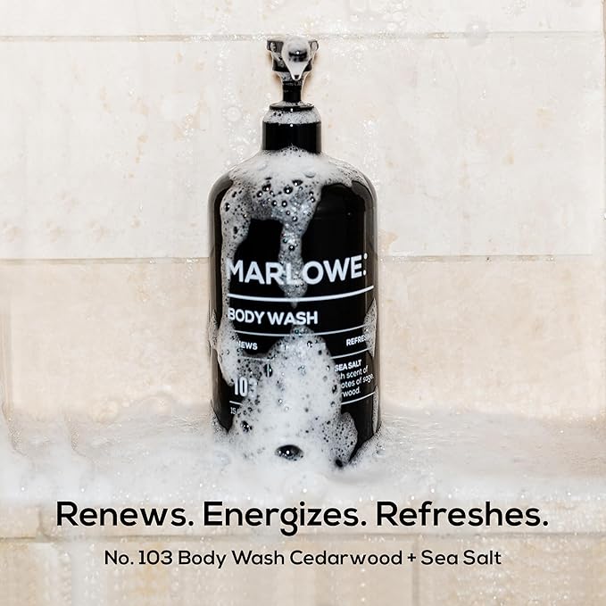 MARLOWE. No. 103 Body Wash 15 oz Pump, Cedarwood + Sea Salt, Energizing & Refreshing Shower Gel, Willow Bark & Green Tea Extracts, Cleanses, Moisturizes, Smooths & Nourishes, Fresh & Zesty Scent