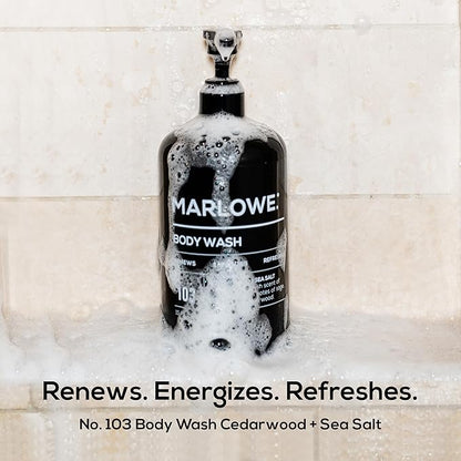 MARLOWE. No. 103 Body Wash 15 oz Pump, Cedarwood + Sea Salt, Energizing & Refreshing Shower Gel, Willow Bark & Green Tea Extracts, Cleanses, Moisturizes, Smooths & Nourishes, Fresh & Zesty Scent