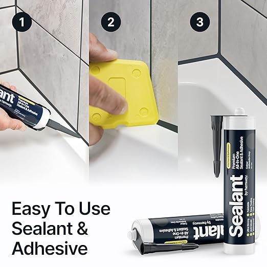 Anthracite Gray Kitchen & Bathroom Sealant & Adhesive Hybrid Polymer | Superior to Silicone Caulk Sealant | Waterproof, Odorless, Paintable | Ideal for Around Bathtub, Shower, Kitchen - 300ml 3 Pack