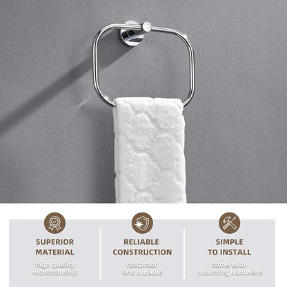 Angle Simple Swivel Towel Ring Chrome, Stainless Steel Hand Towel Rack for Bathroom Wall, Square Holder for Washcloth