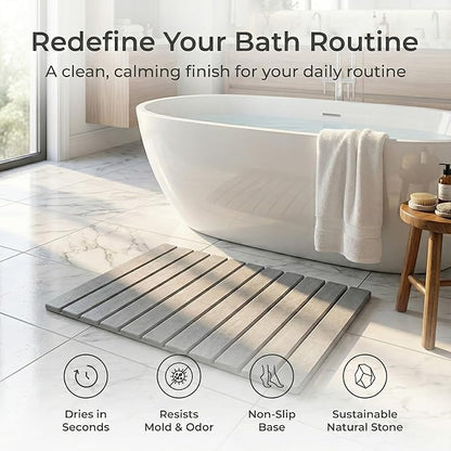 Stone Bath Mat | Extra Large 23.6 X 15.5 Foldable Diatomaceous Earth | Quick Drying Bath Mat | Non Slip Super Absorbent Bathroom Floor Mat | Fast Drying Water Absorbing Stone