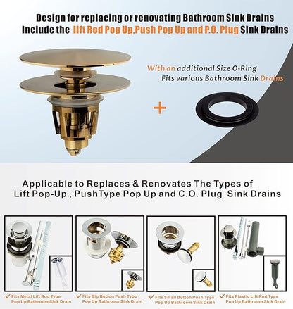Artiwell Universal Bathroom Sink Drain Stopper, Fits Most Pop-Up Drains for Vessel Sink Lavatory Vanity, Sink Drain Strainer with Detachable Hair Catcher, Tested by Plumber in US (Champagne Bronze)