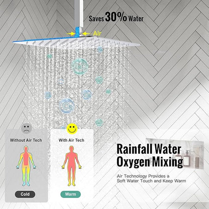 SR SUN RISE 16 Inches Polished Chrome Shower Faucet System Bathroom Luxury Rain Mixer Shower Faucet Set Ceiling Mounted Rainfall Shower Head Set (Contain Shower Faucet Rough-In Valve Body and Trim)