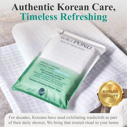 Korean Exfoliating Washcloth 2-Pack – Shower Towel Body Scrub Cloths for Deep Cleansing & Dead Skin Removal (Fresh Green + Relax Orange – Value Set)