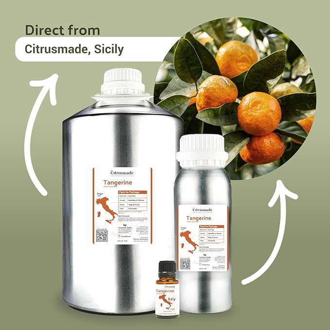 Tangerine Essential Oil - Direct from Citrusmade Italy - Cold Pressed - Aceite Esencial de Mandarina for Aromatherapy, Massage, Diffuser, DIY Candle and Soap Making - 22lbs