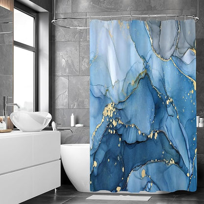 Long Shower Curtain 72 x 78 Inch, Tall Abstract Marble Shower Curtains for Bathroom Decor, Modern Luxury Art Decor Ink Texture Fabric Shower Curtain Set with Hooks, Blue