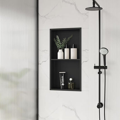 Stainless Steel Shower Niche 24" X 12", No Tile Needed Wall Niche Double Shelves, Recessed Shower Shelf for Bathroom Storage, Matte Black