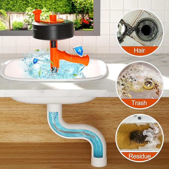 Drain Snake, 25ft Flexible Steel Drain Auger With Drill Adapter, Plumbing Unblocking Hand Auger, Manual Or Powered for Shower & Bathtub Clogs-No auto retract or feed (Orange)