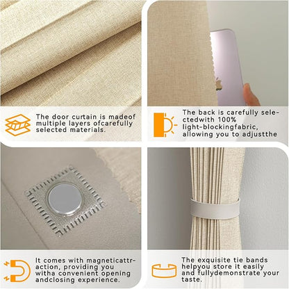 Accordion Door Curtain Set - 100% Blackout, with Curtain Rod Included, for Bedroom Privacy Protection (Beige-43 W x 78" L+Rod)