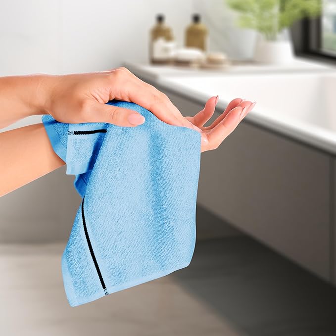 MyOwn Ultra Soft Cotton 6 -Piece Hand Towel Set 16x24 Inch, Ideal for use in Bathroom, Kitchen, Gym, Spa & General Cleaning, Compact & Lightweight Multi Purpose Hand Towels - Sky Blue