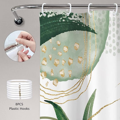 Sage Green Boho Shower Curtain 48Wx72H Small Stall Narrow Modern Abstract Mid Century Bohemian Tropical Palm Leaves Geometric Bathroom Decor Botanical Bath Curtain Fabric Polyester 8 Pack Hooks