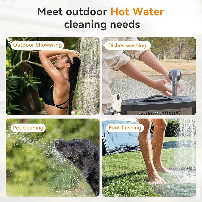 Powered Portable Water Heater, Battery-Powered Camping Water Heater, On-Demand Propane Camping Shower & Shower Pump Constant Temperature, Rechargeable Battery