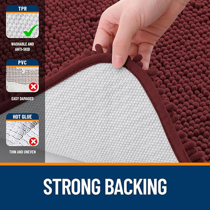 OLANLY Bathroom Rugs 36x24, Extra Soft Absorbent Chenille Bath Rugs, Rubber Backing Quick Dry, Machine Washable Bath Mats for Bathroom Floor, Tub and Shower, Home Decor Accessories, Andorra Red-Brown