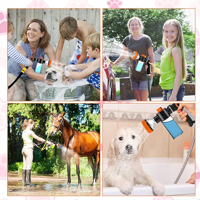 Dog Shower Attachment for Bathroom & Bathtub, 8 Sprayer Modes Dog Washing Hose Attachment with Pet Grooming Glove, Fit G1/2 Shower Hose(HOSE NOT INCLUDED)