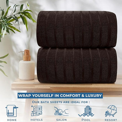 DAN RIVER Pack of 2 Bath Sheet 35x70 Inches, Ribbed Oversized Bath Sheets Towels for Adults, Fluffy and Soft Plush Towels - Brown