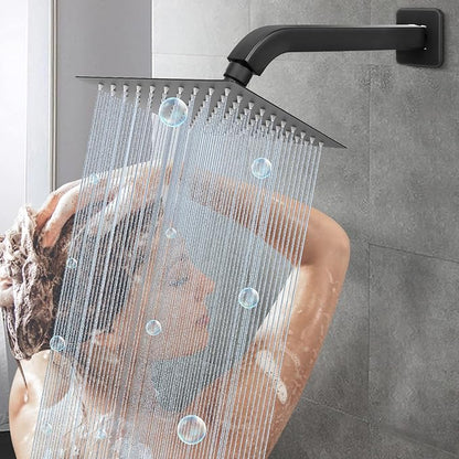 HarJue Shower Arm with Flange and Teflon Tape, Wall Mounted Square Shower Pipe 304 Stainless Steel Extension Arm for Fixed Shower Head & Handheld Shower (10 Inch, Matte Black)