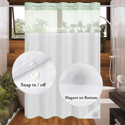 Gibelle No Hook Waffle Weave Shower Curtain with Snap-in Fabric Liner Set for Bathroom, Hotel Style with Mesh Top Window, Waterproof & Washable, Mint Green, 72x74