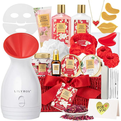 Christmas Gifts for Women - 27 Pcs Bath and Body Gifts Basket Set - Rose Spa Gifts Set Skin Care Set for Women, Gift Baskets Set for Mothers Day Mom | Gifts for Birthday, Valentines Day