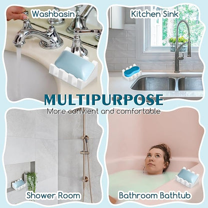 Silicone Soap Dish with Drain, Upgrade Double Suction Cups at The Bottom for Anti-Slip and Stability, Soap Dish Shower Waterfall Bar Soap Holder Tray with Drain Soap Holder (2, White)