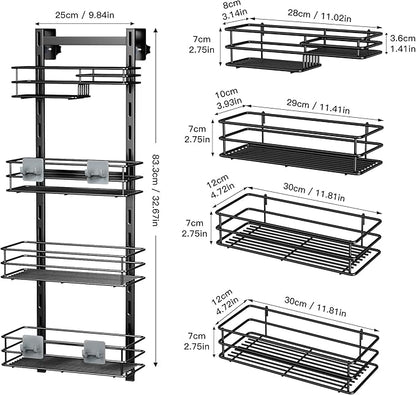 Orimade Over The Door Shower Caddy Adjustable 4 Tier Black,Bathroom Hanging Organizer Shelf Rustproof with 4 Hooks,Shower Basket with Soap Holder and Suction Cup